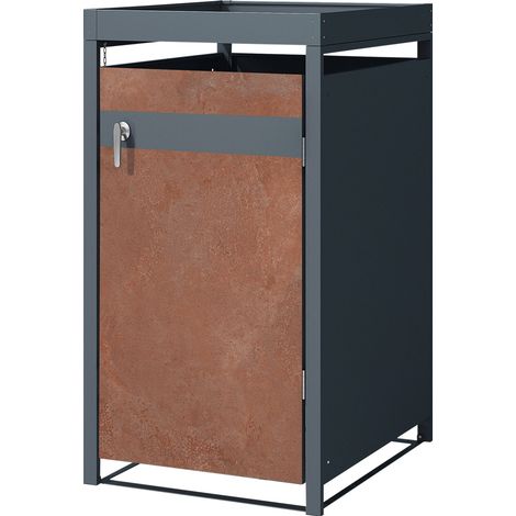 ML-Design Copribidone per Spazzatura con Tetto a Fioriera per 1 Cestino 240L 68x80x124 cm Antracite Effetto Ruggine Acciaio Contenitore per Pattumiera Copri Bidone Sportello Contenitore per Rifiuti