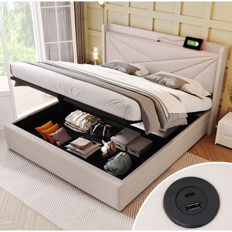 letto contenitore 180x200 USB Tipo C beige OKMYHOME (1/5)
