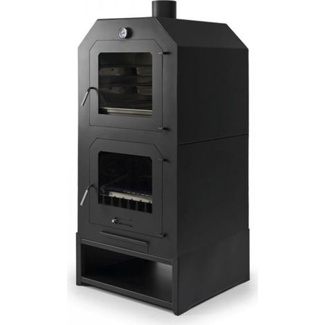 Estufa de leña con Horno y parrilla superficie C Horno leña exterior interior prefabricado de hierro con leñero incluido (1/5)
