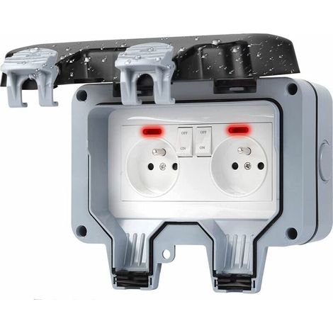 1 Prise extérieure étanche IP66, interrupteur intégré, boîte de jonction double paroi, pour jardin piscine garage (1/5)