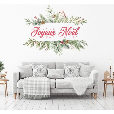 Sticker Noël Joyeux Noël branches de sapin - Autocollants stickers adhésifs noël - décoration fêtes - 20x25cm (1/5)