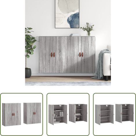 Holzschrank - Wandschränke 2 Stk. Grau Sonoma 69,5x34x90 cm (1/5)