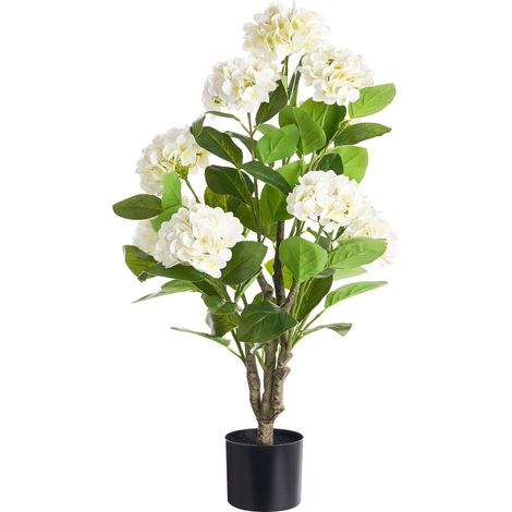 Artificial Potted Plant White Synthetic Material 90 cm with Flowers Decorative Indoor Accessory Handmade HORTENSIUM (1/5)
