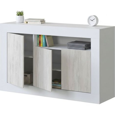 Dmora Buffet haut Thornton, Buffet moderne à 3 portes, Buffet meuble TV salon, cm 144x42h87, Blanc, avec emballage renforcé