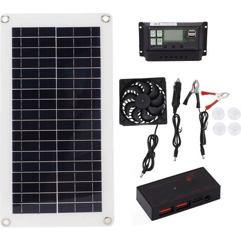 Kit ventilateur solaire portable 10 W 18 V avec contrôleur 30 A et ventilateur en polysilicium. (1/5)