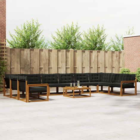 Outdoor-Sofagarnitur mit Kissen 11 pcs Natürlich und Schwarz