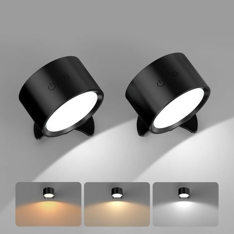 Appliques Murale Intérieure Sans Fil 2 Pièces, Lampes Murale Sans Fil Rechargeable Dimmable avec Télécommande 360° Rotation Appliques Murale Sans Percage pour Chambre Chevet, Noir (1/5)
