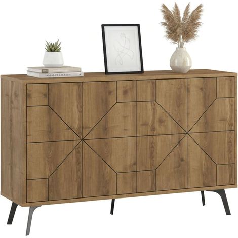 Dmora - Kommode Dokwonkw, Wohnzimmerbuffet, Wohnzimmer-Sideboard, Moderne Küchen-Speisekammer, 123x35h77 cm, Eiche