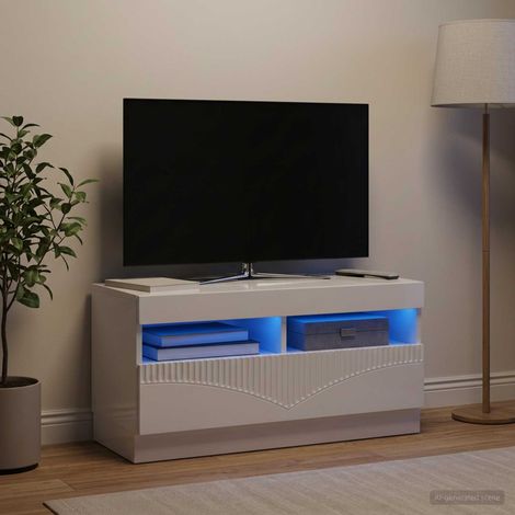 vidaXL Meuble TV LED Blanc brillant Bois d'ingénierie (1/5)