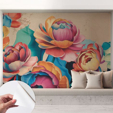 Papier peint autocollant Mural avec colle pour salon et chambre Décoration murale rapide Harmonie florale 208x146 cm (1/5)