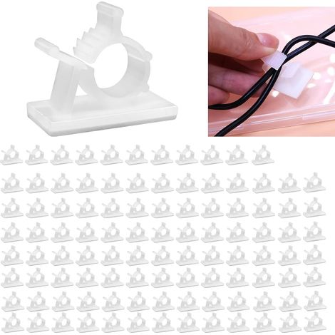 Lot de 100 attaches-câbles blanches, supports de câbles auto-adhésifs, attaches murales réglables, clips pour la gestion des câbles électriques (1/5)