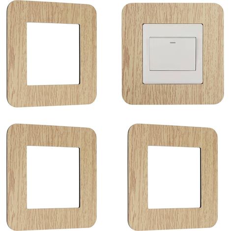 Lot de 4 caches de protection pour interrupteur mural à coller - Grain de bois - Pour la maison, le bureau - Jaune clair (1/5)