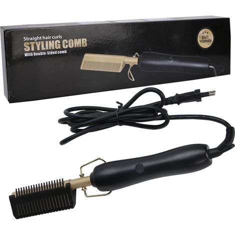 Peigne lissant cheveux secs/humides double usage multi-fonction pour homme, barbe et coiffure, 110-240V avec prise UE (1/5)