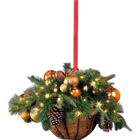 Panier Suspendu En Bois - Décoration De Noël Pré-Éclairée - Pour Arbre Sapin Fenêtre Porte Intérieur Extérieur - 8 cm - Lot De 1 (1/5)