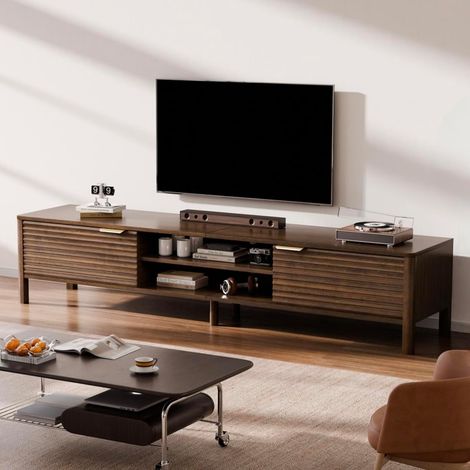 Meuble TV Bas Bois 175cm Longueur avec Rangement Marron (1/5)