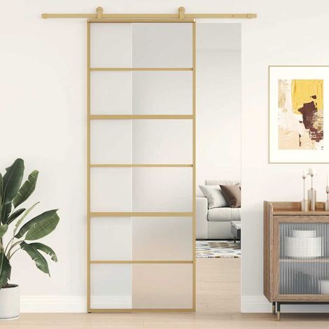 Puerta corredera dorada vidrio ESG esmerilado aluminio 76x205cm vidaXL