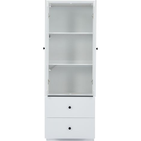 Vitrine moderne en MDF blanc mat 165 cm avec LED multicolores, USB, 2 tiroirs et étagères réglables (1/5)