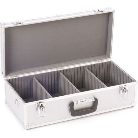 Perel – Coffret de rangement pour 80 CD en aluminium – 2 serrures à clé – Dimensions 565 x 265 x 170 mm – Compartiments réglables (1/5)
