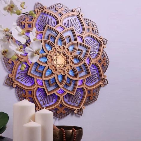 Mandala Yoga Room Night Light, Mandala Applique Murale Multicouche Découpée Au Laser Sculpté Led Élégant Mandala Suspendu Mdf Panneaux Lampe Décoration (Mandala)