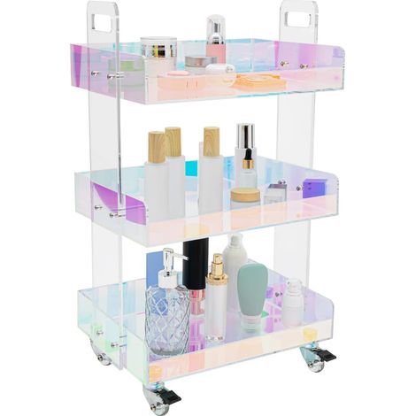 40 x 26 x 63 cm, Table basse coulissante avec trois étagères, table basse mobile, pour salon, bureau, bureau, salle de conférence, bar, bibliothèque, acrylique, coloré (1/5)