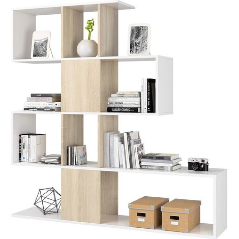 Libreria Zig-Zag Bianca 4 Mensole 145x29x145 cm Moderna Salvaspazio