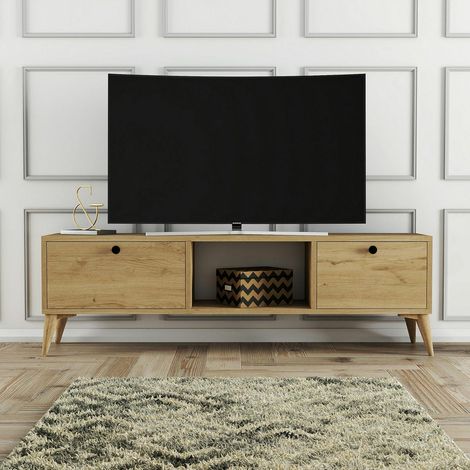 Meuble TV scandinave décor bois 2 portes 1 niche UMEA (1/5)