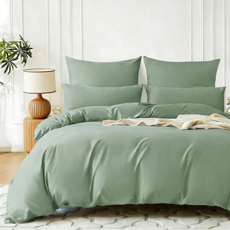 Parure de lit 200x220cm vert sauge Mako Satin 100% coton avec fermeture éclair