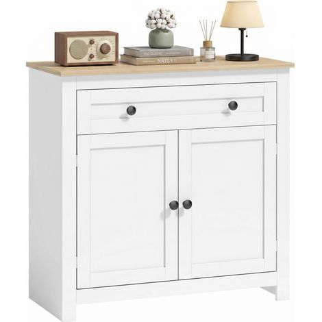 Sideboard Küchenschrank mit Schublade, Doppeltür, Verstellbarer Einlegeboden, für Wohnzimmer, 78,5 x 35 x 80 cm Weiß