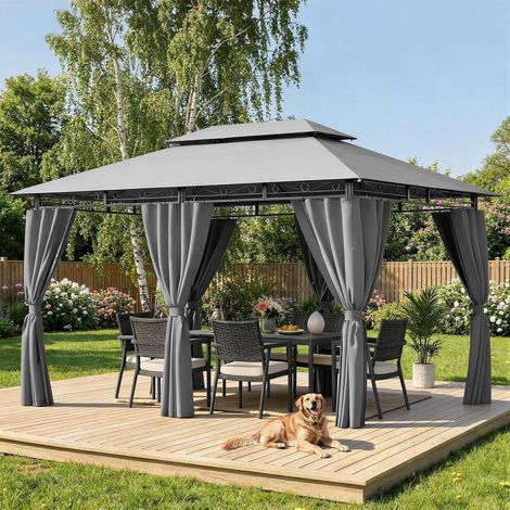 Gartenpavillon 3x4m Grau Wasserdicht mit Seitenwänden und UV-Schutz 50+ (1/5)