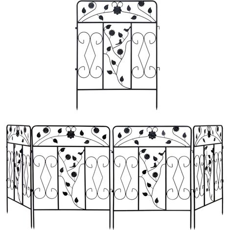 Clôture Jardin en Métal Extérieur: Lot de 5 Bordure Jardin Décoratives Barrière Jardin avec Piquet Noir - 60x80cm (1/5)