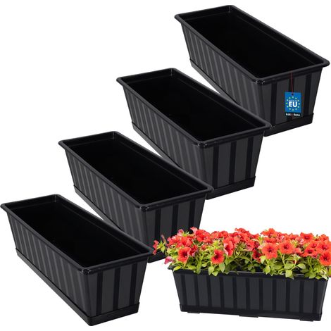 KOTARBAU® Lot de 4 Pot de Fleur Exterieur - Jardinières Exterieur - PVC - 50 x 18 x 14 cm - Anthracite - Jardinière Balcon - Rectangulaire - avec Soucoupe - Bac à Fleurs (1/5)