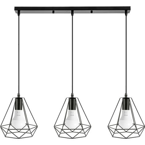 Set di 3 lampade a sospensione lampada a sospensione plafoniera base rettangolare in metallo
