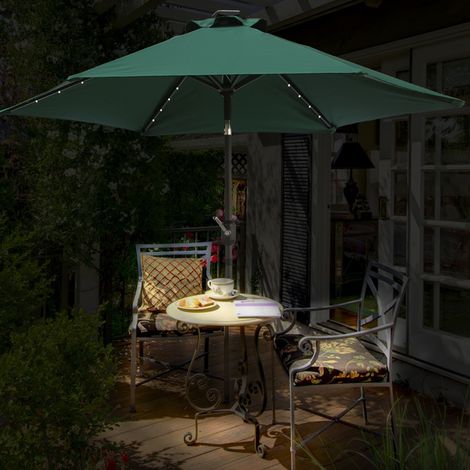 Patio Garden Parasol LED Lights Sun Shade Round Umbrella with Crank Tilt 2.5M Green