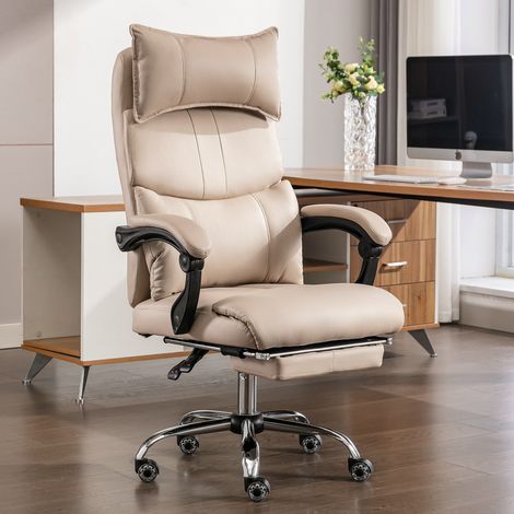 Fauteuil de bureau ergonomique beige en tissu technique, chaise de bureau pivotante réglable en hauteur avec soutien lombaire ajustable et accoudoirs rembourrés (1/5)