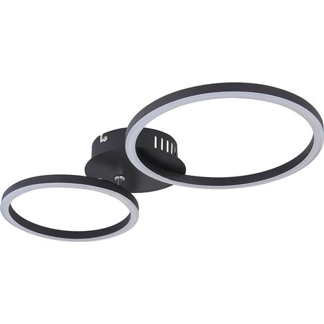 Deckenleuchte Ring Design Deckenlampe schwarz Wohnzimmerlampe, aus Metall,1x LED 24W 900Lm warmweiß, LxBxH 49x25x7,2 cm