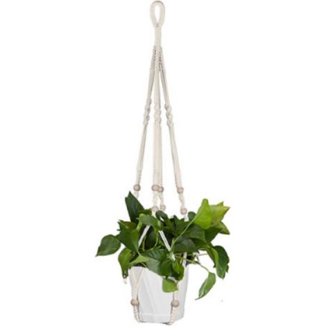 Panier suspendu d'intérieur/extérieur pour plantes, jardinière murale en coton faite main avec crochets, support pour plantes de 89 cm (35 pouces) pour la décoration intérieure et les fleurs (1/5)