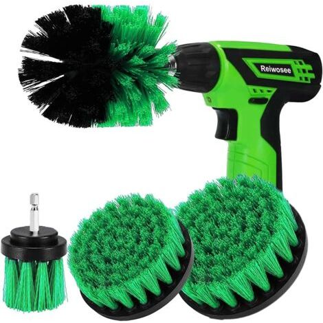 Lot de 4 brosses pour perceuse électrique - Kit de Nettoyage pour Voiture, Salle de Bain, Piscine, carrelage, Sol, Brique, céramique, marbre, Brosse à récurer Tout Usage (Green) (1/5)