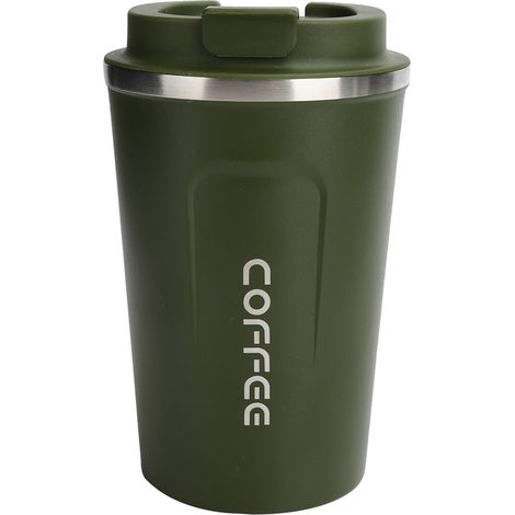 Gobelet isotherme 380 ml double paroi en acier inoxydable, antigoutte, portable, tasse à café pour voiture (Vert)