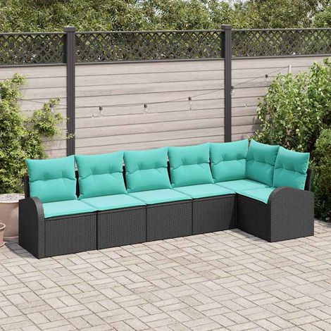 Salon de jardin modulable 6 pièces en polyrotin noir et turquoise, 5 places - PANGIVO (1/5)