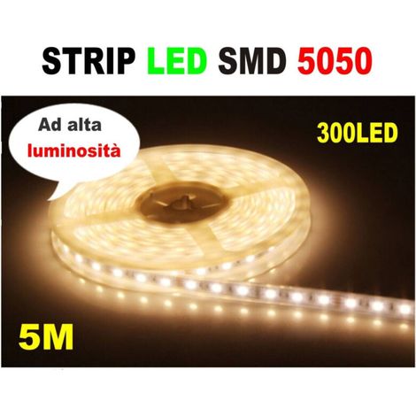 Striscia LED resistente all'acqua - 5 metri - SMD5050 bianco caldo - 300 L