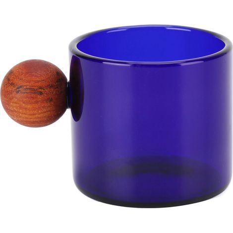 Verre transparent résistant à la chaleur pour café, mug en verre clair avec poignée boule en bois, bleu, pour bureau bar fête (1/5)