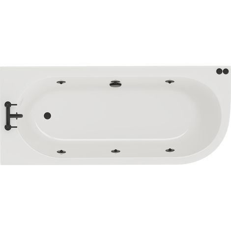 Arc 1700mm x 750mm 6 Jet Matt Black V-Tec Left Hand Curved Whirlpool Shower Bath with White Acrylic Front Bath Panel (1/5)