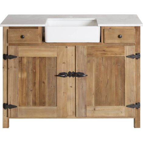 Made In Meubles – Meuble sous vasque en bois recyclé et marbre – Dimensions 88x60x120 cm – 1 vasque intégrée – Rangement optimal avec tiroirs (1/5)