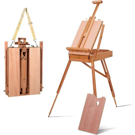 GOPLUS Cavalletto Pittura Pieghevole, con Tavolozza e Cassetto, Altezza Regolabile, Struttura Stabile in Faggio, Cavalletto Treppiede, 71x114x183 cm