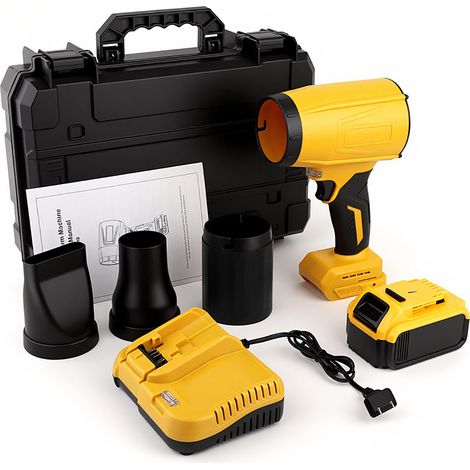 Akku-Laubbläser mit 21-V-Turboleistung, 2 Akkus, Schnellladegerät, 80.000 U/min, ideal für Rasen-, Garten- und Garagenpflege. Entfernt Laub, Staub, Schnee usw. Lieferumfang: 2 Akkus, 1 Ladegerät, Kart (1/5)
