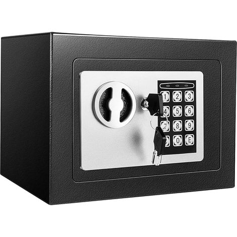 Caja fuerte digital de acero de 6,6 L, ideal para el hogar o la oficina. Caja fuerte electrónica con 2 llaves, dimensiones 230 x 170 x 170 mm, color negro. (1/5)