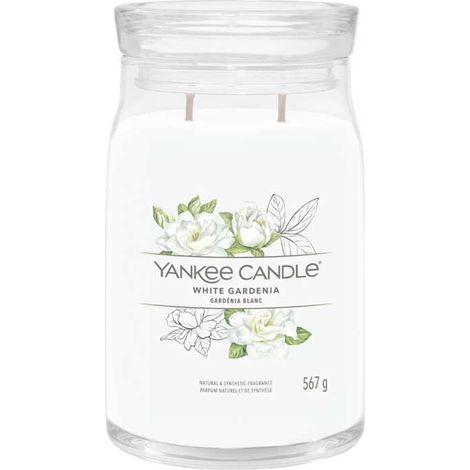 YANKEE CANDLE SIGNATURE BOUGIE PARFUMÉE GRANDE BOUGIE EN POT GARDÉNIA BLANC AVEC DOUBLE MÈCHE BOUGIE EN CIRE DE SOJA À COMBU