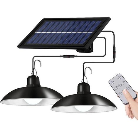 1 Lampe solaire double tête avec télécommande, LED étanche, pour jardin terrasse abri (1/5)