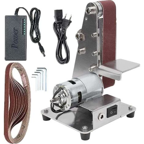 96W Horizontal Belt Sander, Mini Belt Sander, Aluminum Alloy Multifunctional Polishing Grinding Machine DIY Cutting Edges Sharpener (1/4)