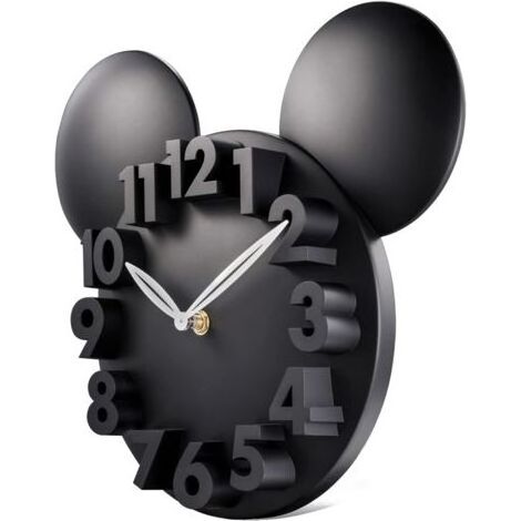Kinder-Wanduhr mit Mausmotiv, schwarz, 3D-Zahlen, Quarzwerk, 32 x 28 cm (1/5)